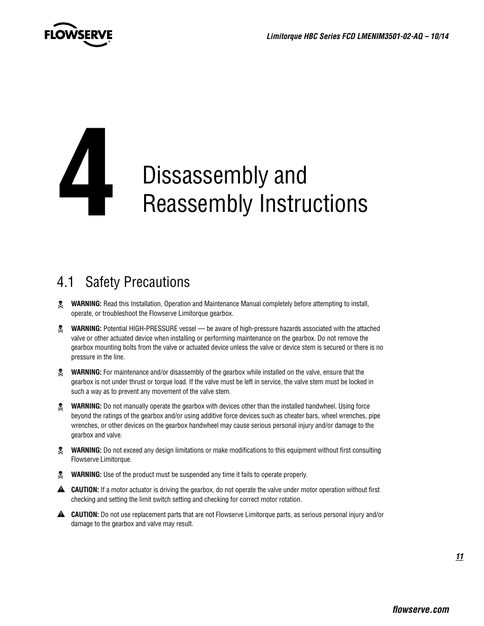 Dissassembly and reassembly instructions | Flowserve HBC Series Limitorque User Manual | Page 11 / 24