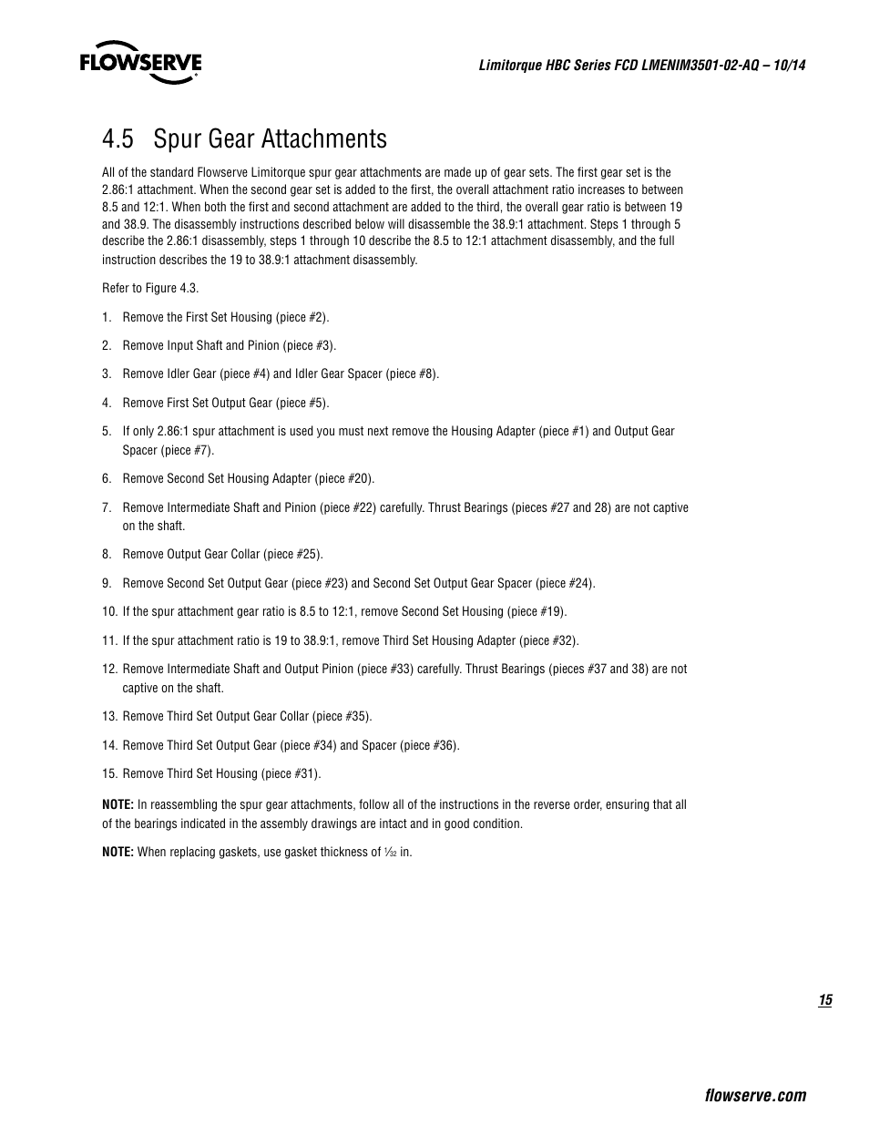 5 spur gear attachments | Flowserve HBC Series Limitorque User Manual | Page 15 / 24