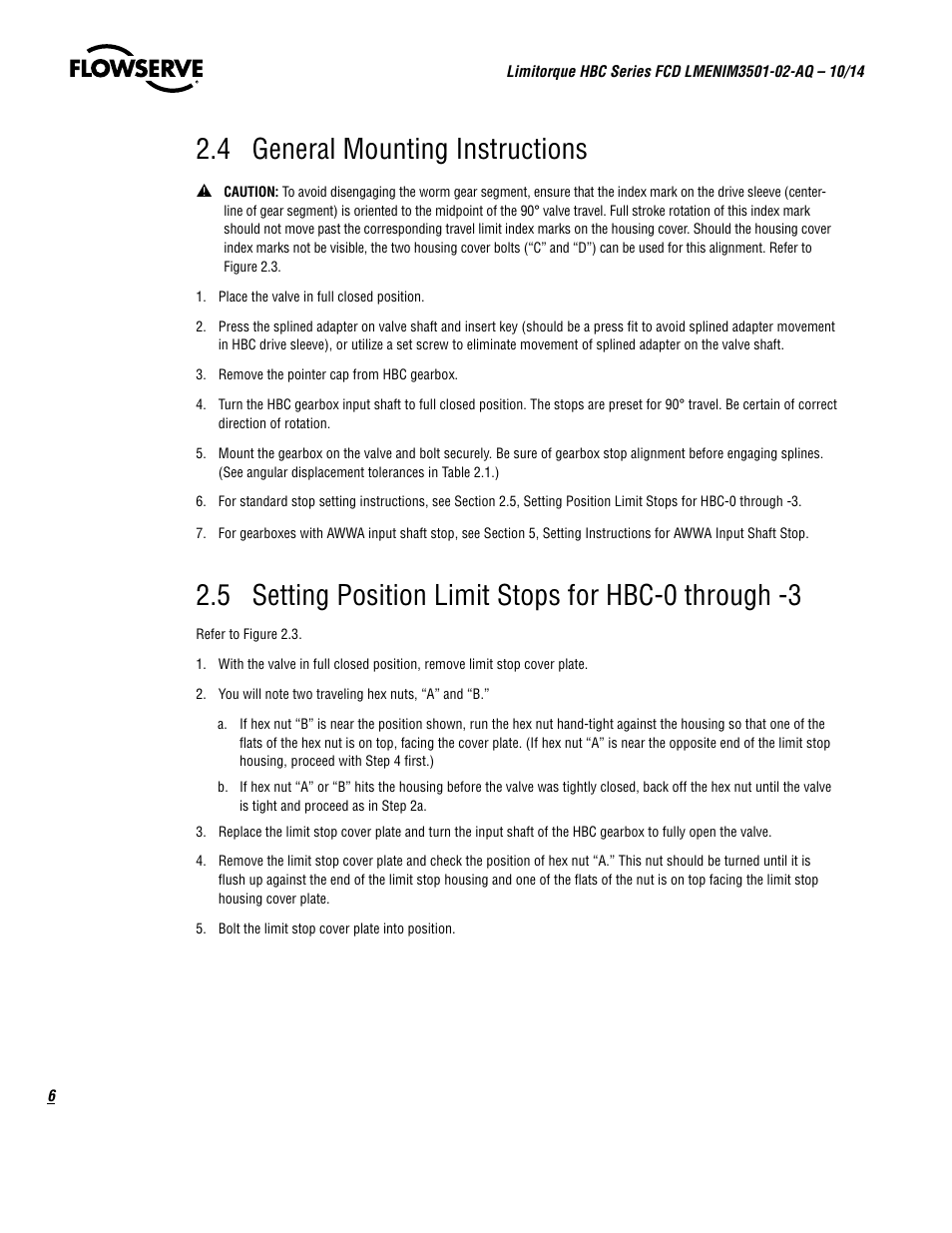 4 general mounting instructions | Flowserve HBC Series Limitorque User Manual | Page 6 / 24