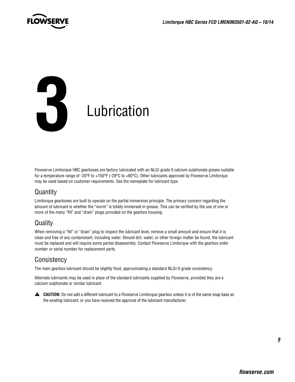 Lubrication | Flowserve HBC Series Limitorque User Manual | Page 9 / 24