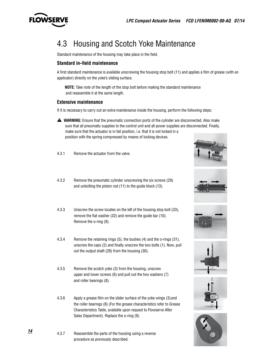 3 housing and scotch yoke maintenance | Flowserve LPC Compact Actuator Series User Manual | Page 14 / 24