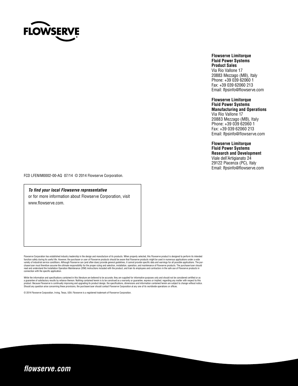 Flowserve LPC Compact Actuator Series User Manual | Page 24 / 24