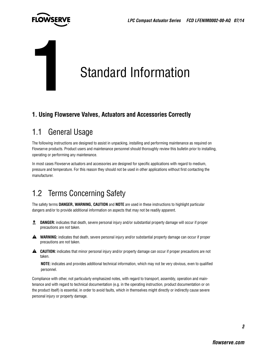 Standard information | Flowserve LPC Compact Actuator Series User Manual | Page 3 / 24