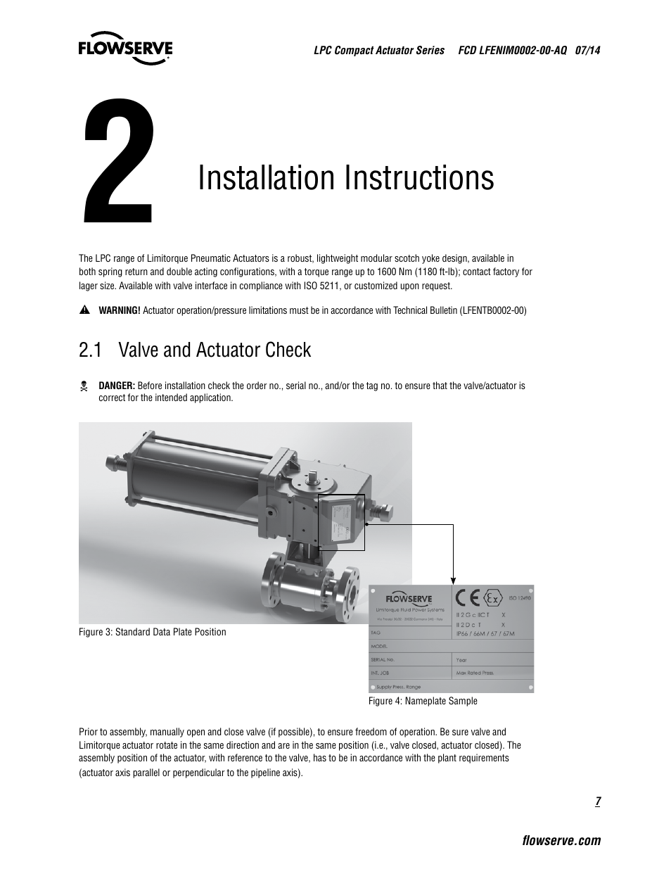 Installation instructions | Flowserve LPC Compact Actuator Series User Manual | Page 7 / 24