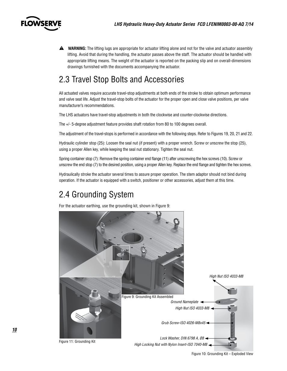 3 travel stop bolts and accessories, 4 grounding system | Flowserve LHS Hydraulic Heavy-Duty Actuator Series User Manual | Page 10 / 24