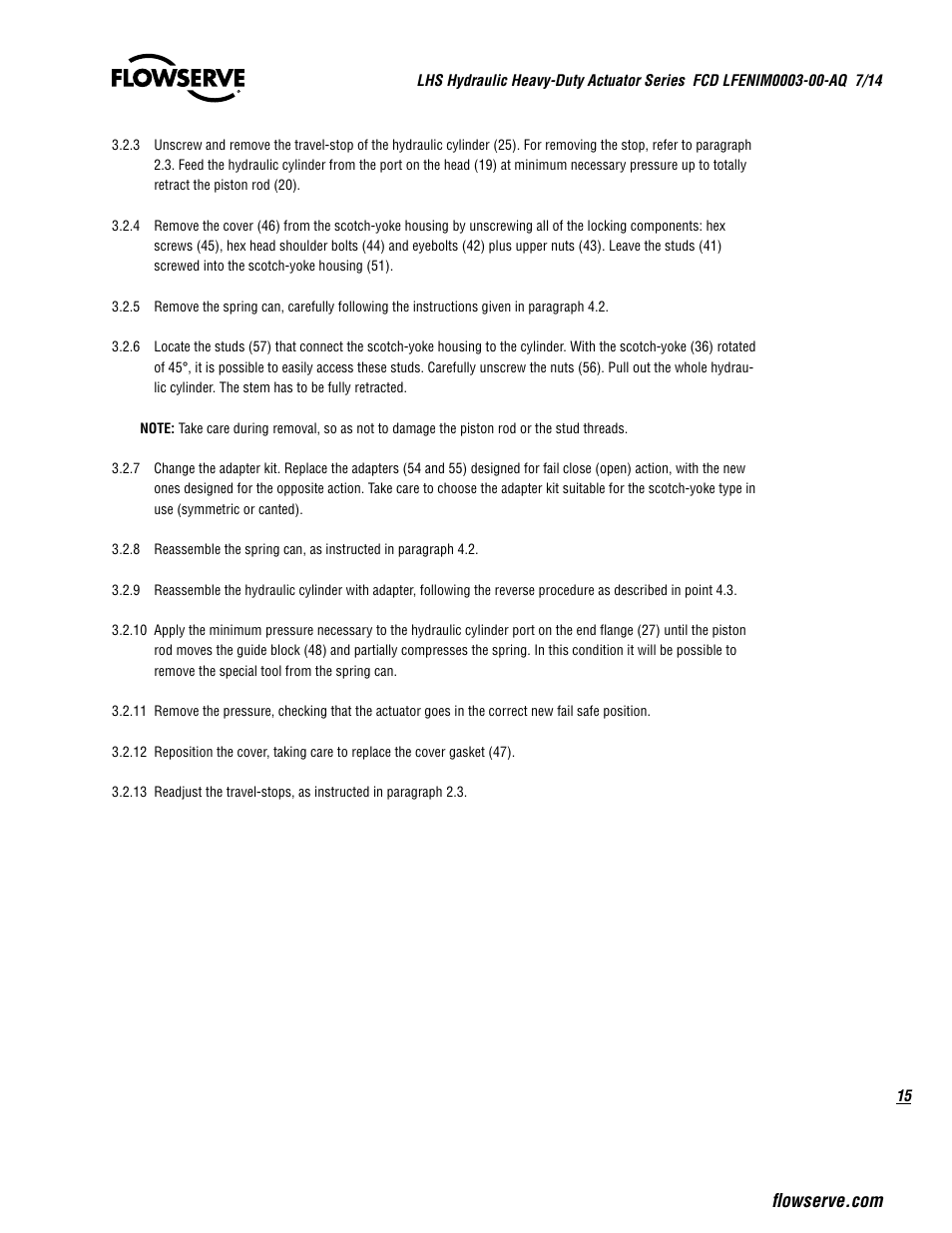 Flowserve LHS Hydraulic Heavy-Duty Actuator Series User Manual | Page 15 / 24