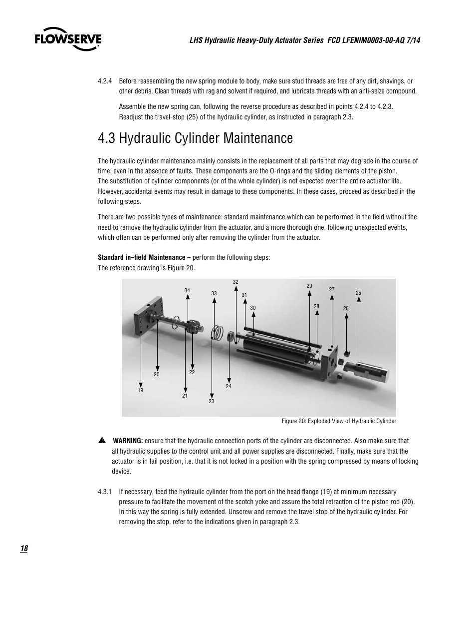 3 hydraulic cylinder maintenance | Flowserve LHS Hydraulic Heavy-Duty Actuator Series User Manual | Page 18 / 24