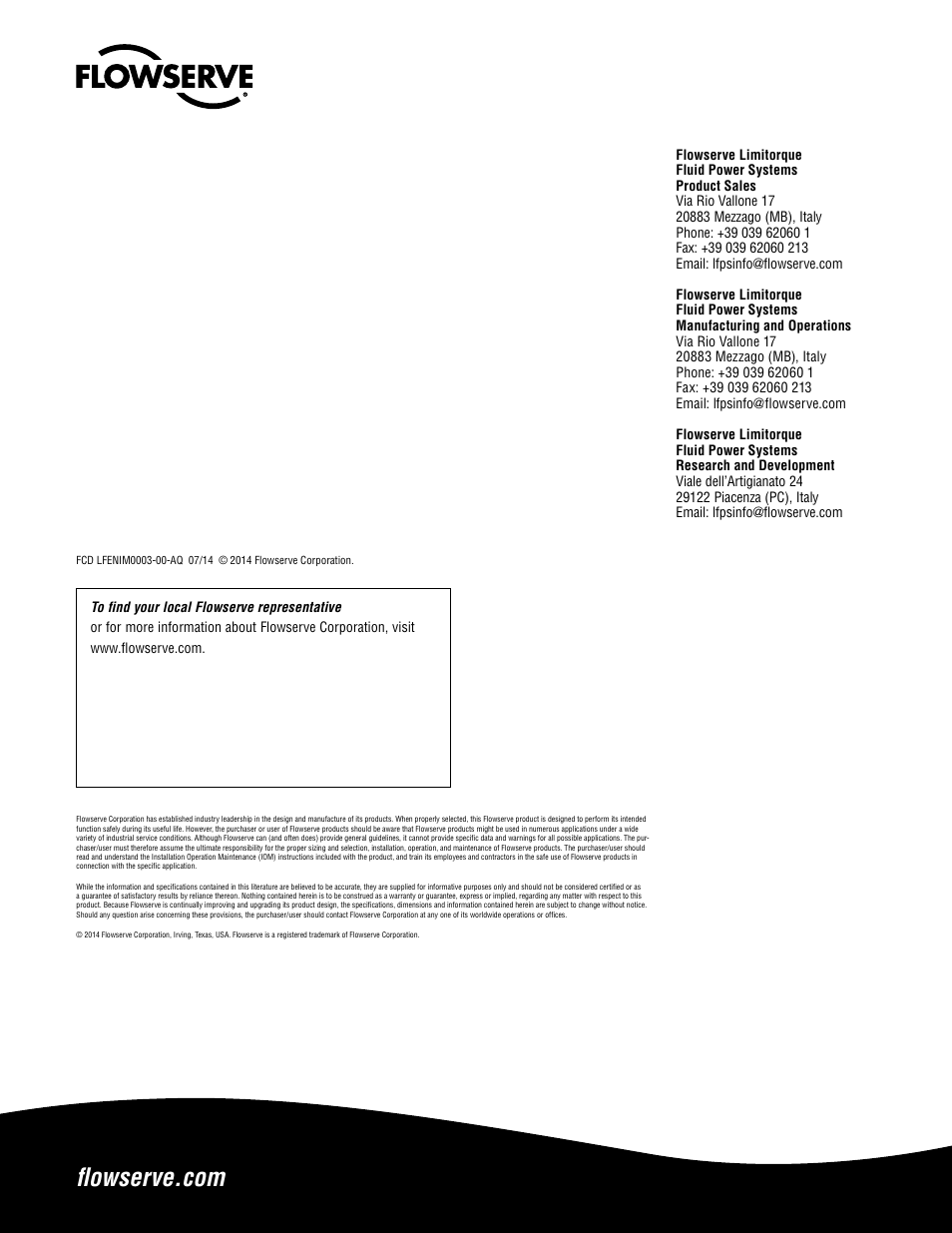 Flowserve LHS Hydraulic Heavy-Duty Actuator Series User Manual | Page 24 / 24