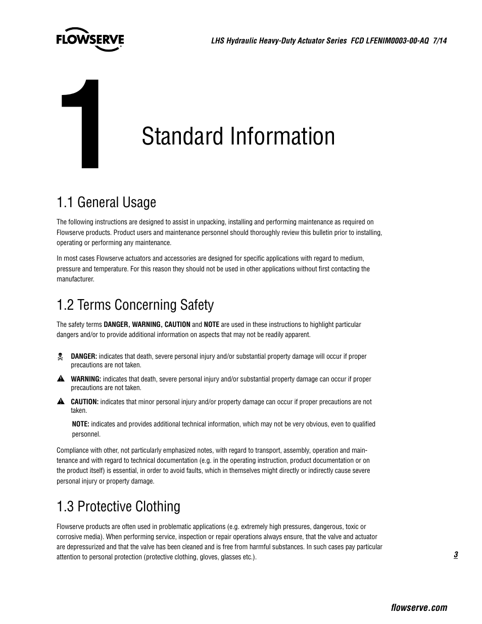 Standard information | Flowserve LHS Hydraulic Heavy-Duty Actuator Series User Manual | Page 3 / 24