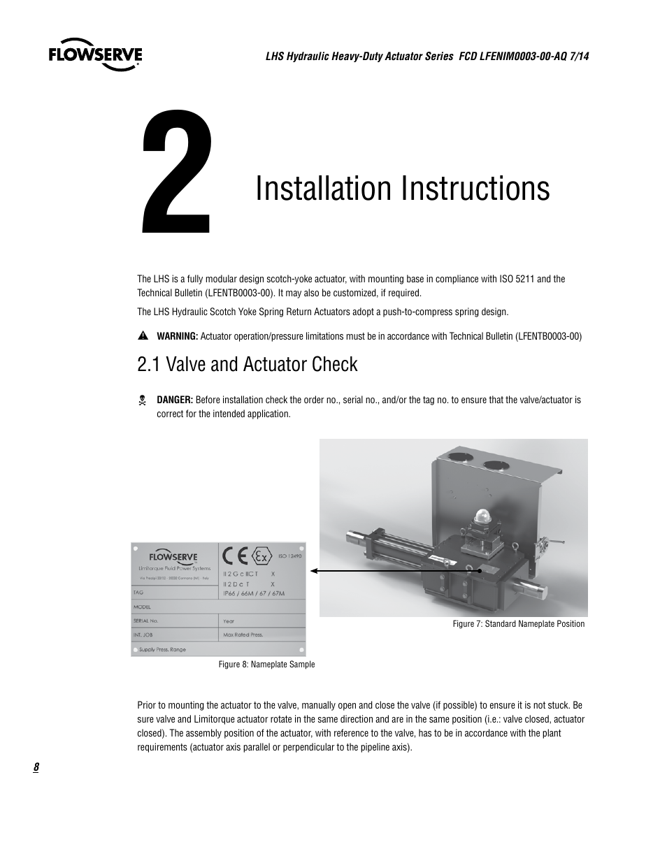 Installation instructions | Flowserve LHS Hydraulic Heavy-Duty Actuator Series User Manual | Page 8 / 24