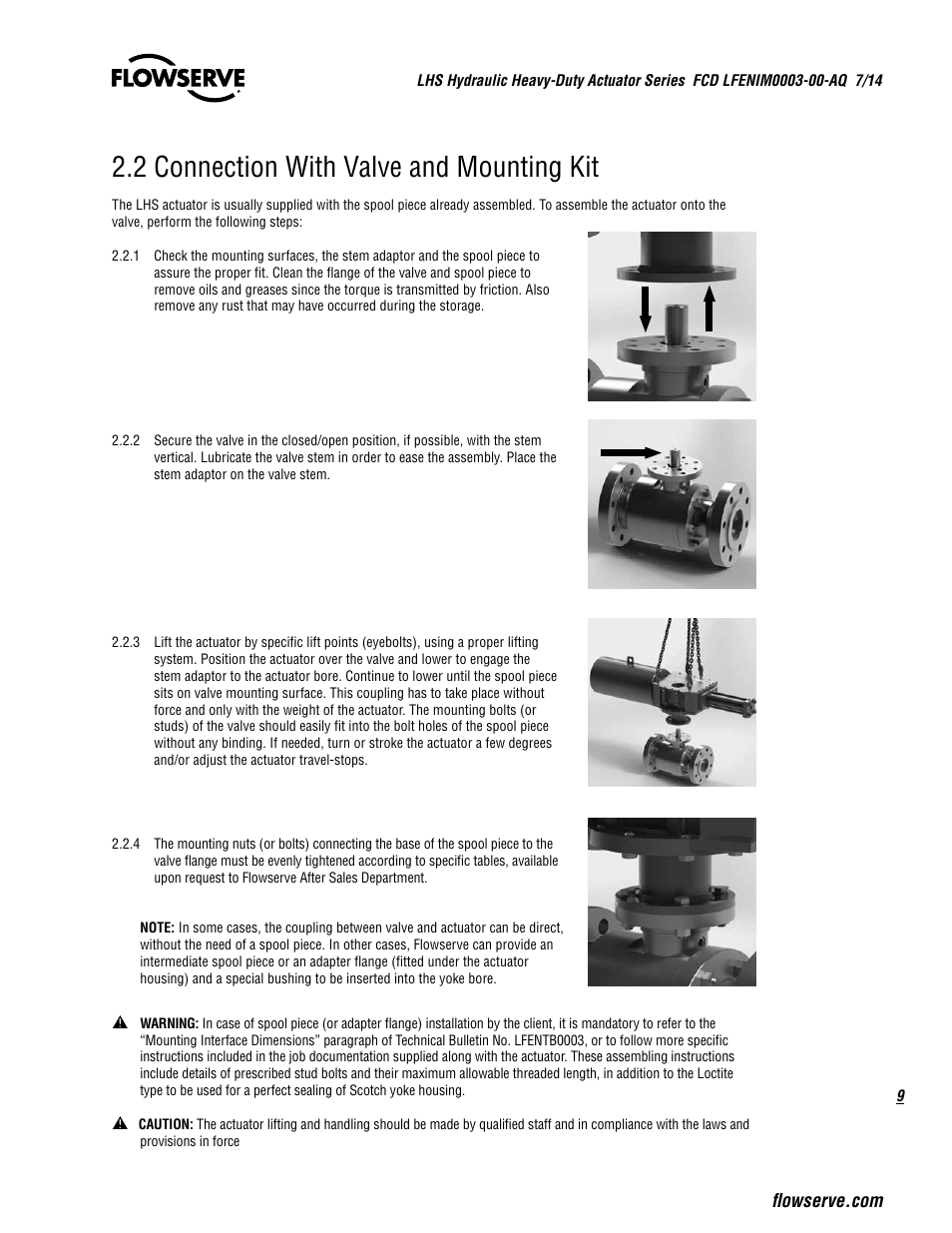 2 connection with valve and mounting kit | Flowserve LHS Hydraulic Heavy-Duty Actuator Series User Manual | Page 9 / 24