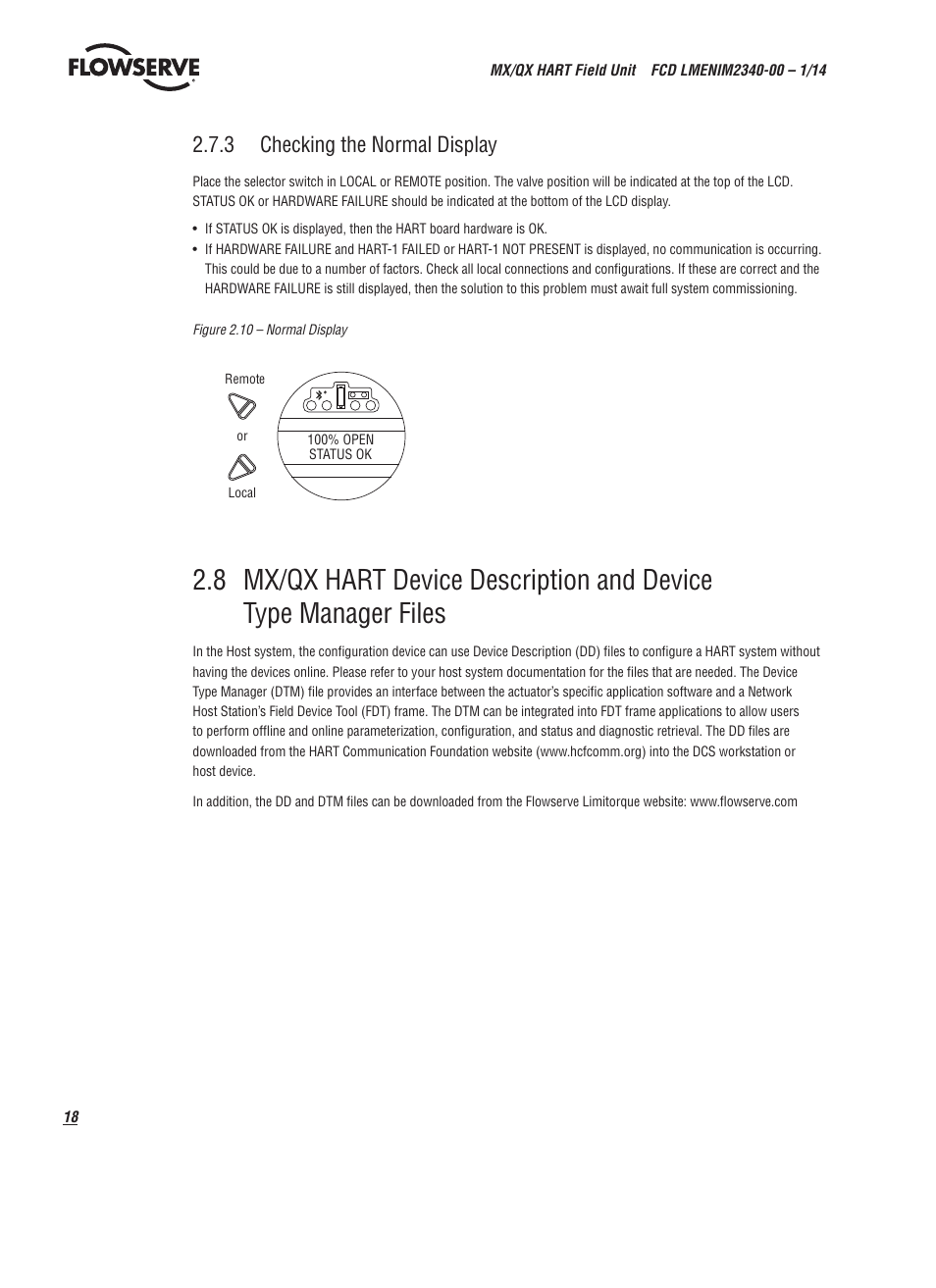 3 checking the normal display | Flowserve MX HART Field Unit User Manual | Page 18 / 72