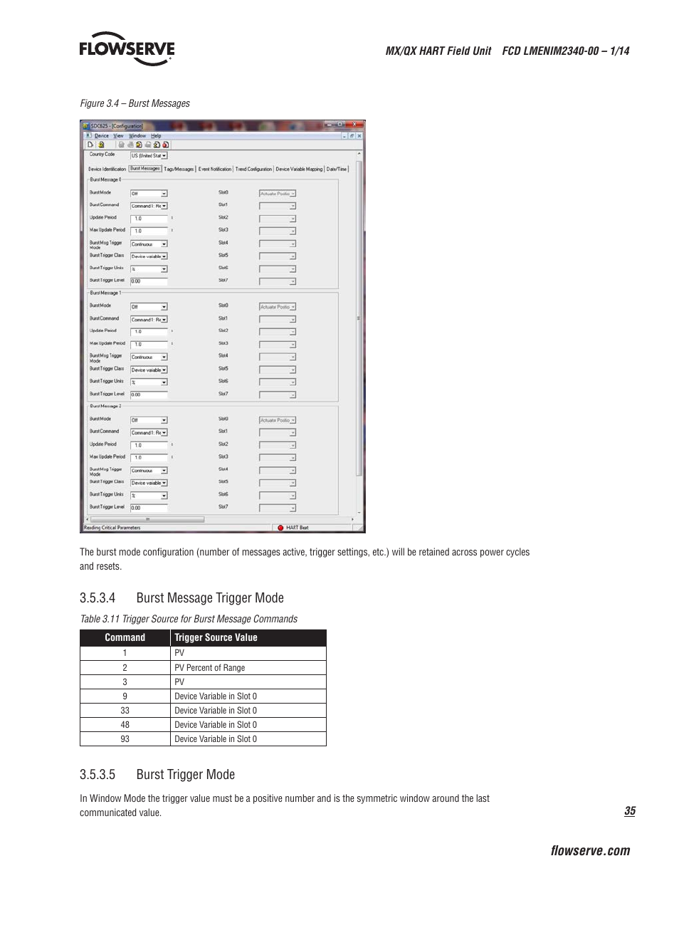 4 burst message trigger mode, 5 burst trigger mode | Flowserve MX HART Field Unit User Manual | Page 35 / 72