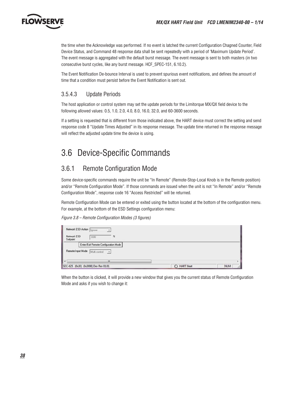 6 device-specific commands, 1 remote configuration mode | Flowserve MX HART Field Unit User Manual | Page 38 / 72