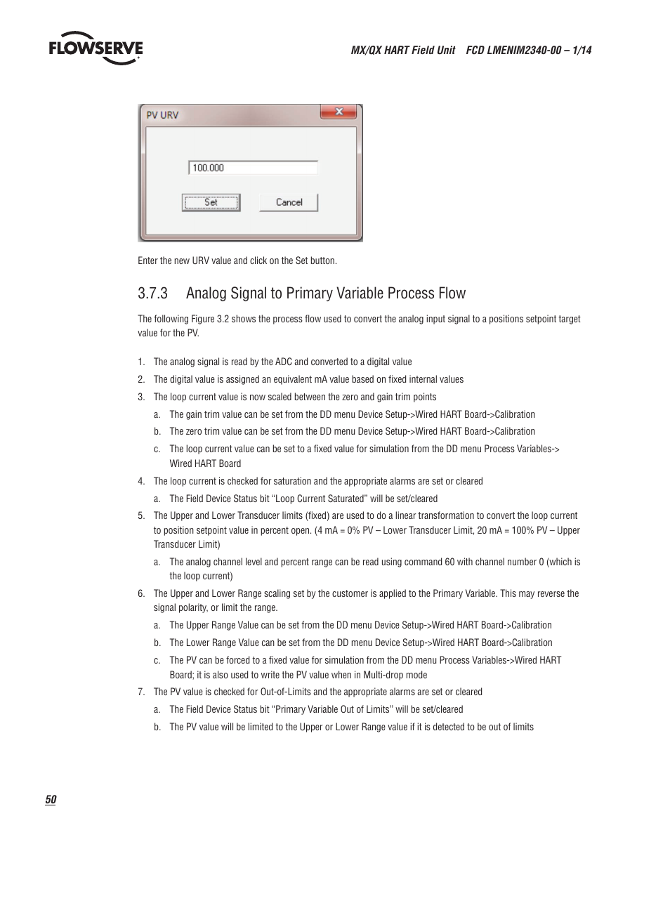 3 analog signal to primary variable process flow | Flowserve MX HART Field Unit User Manual | Page 50 / 72