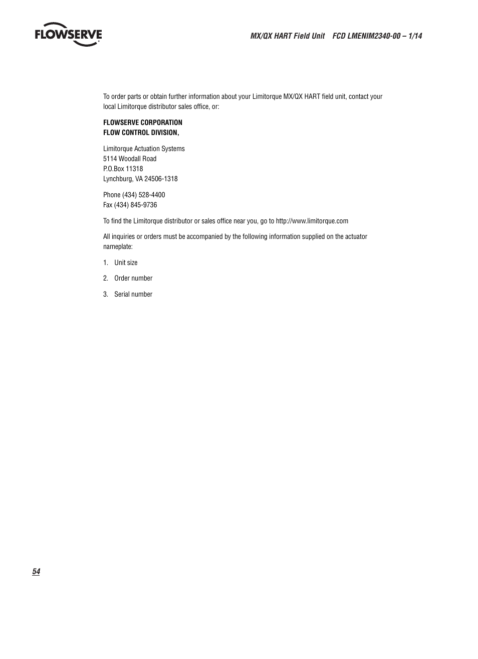 How to order parts | Flowserve MX HART Field Unit User Manual | Page 54 / 72