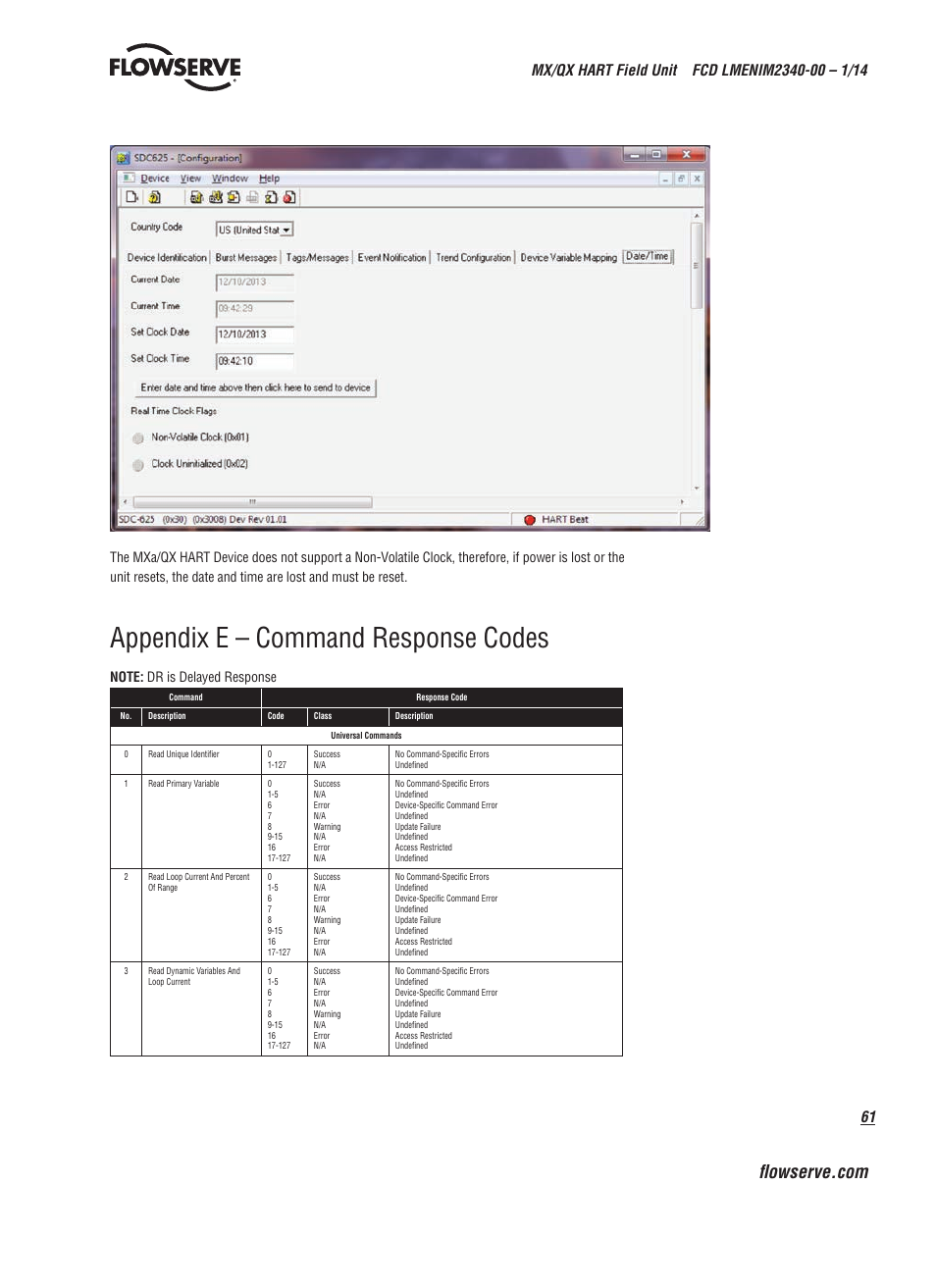 Appendix e – command response codes | Flowserve MX HART Field Unit User Manual | Page 61 / 72