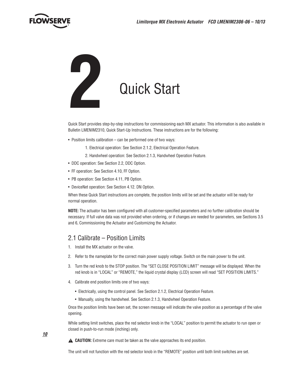 Quick start | Flowserve MX Electronic Actuator User Manual | Page 10 / 104