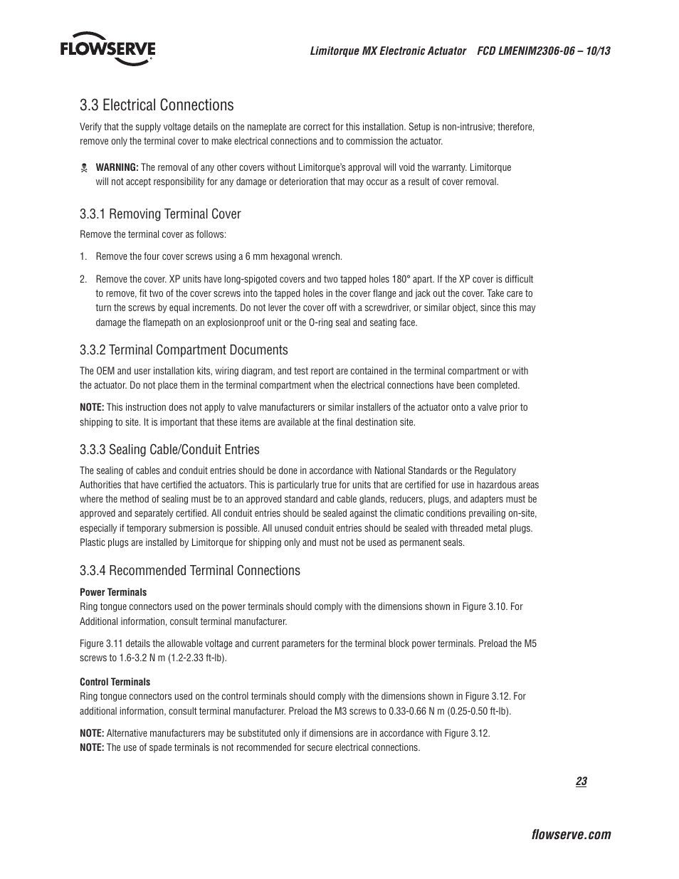 3 electrical connections | Flowserve MX Electronic Actuator User Manual | Page 23 / 104