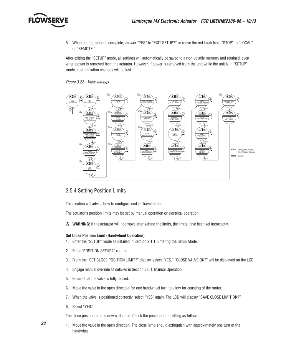 4 setting position limits | Flowserve MX Electronic Actuator User Manual | Page 34 / 104