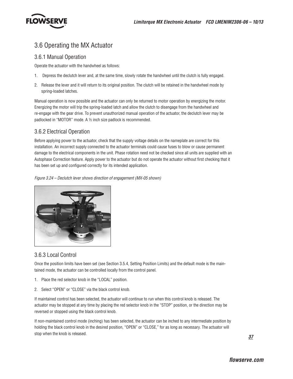 6 operating the mx actuator | Flowserve MX Electronic Actuator User Manual | Page 37 / 104