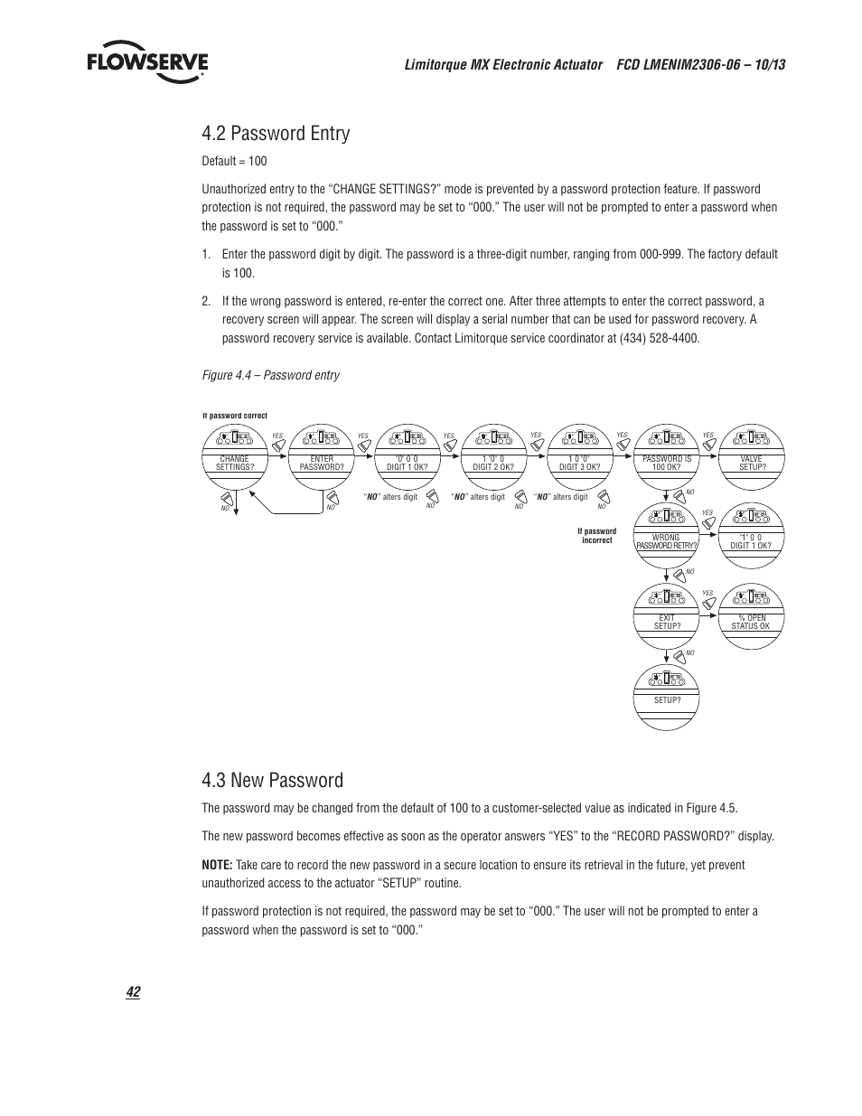 2 password entry, 3 new password | Flowserve MX Electronic Actuator User Manual | Page 42 / 104