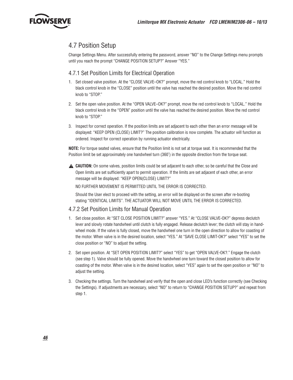 7 position setup | Flowserve MX Electronic Actuator User Manual | Page 46 / 104