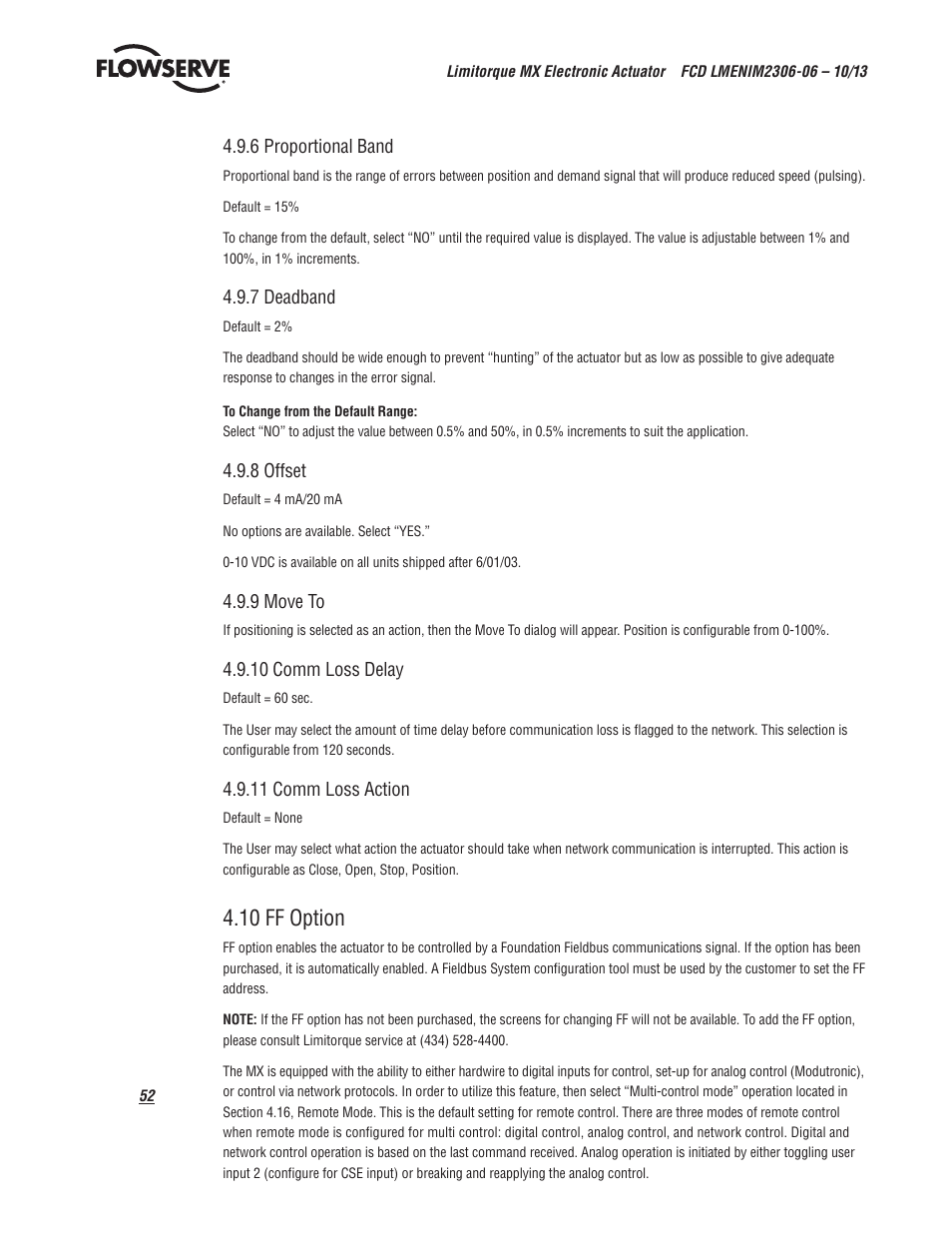 10 ff option | Flowserve MX Electronic Actuator User Manual | Page 52 / 104