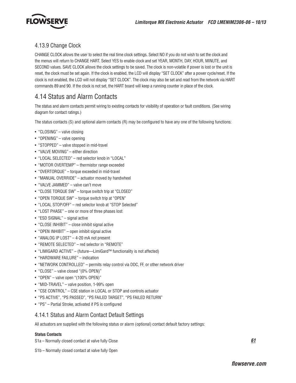 14 status and alarm contacts | Flowserve MX Electronic Actuator User Manual | Page 61 / 104