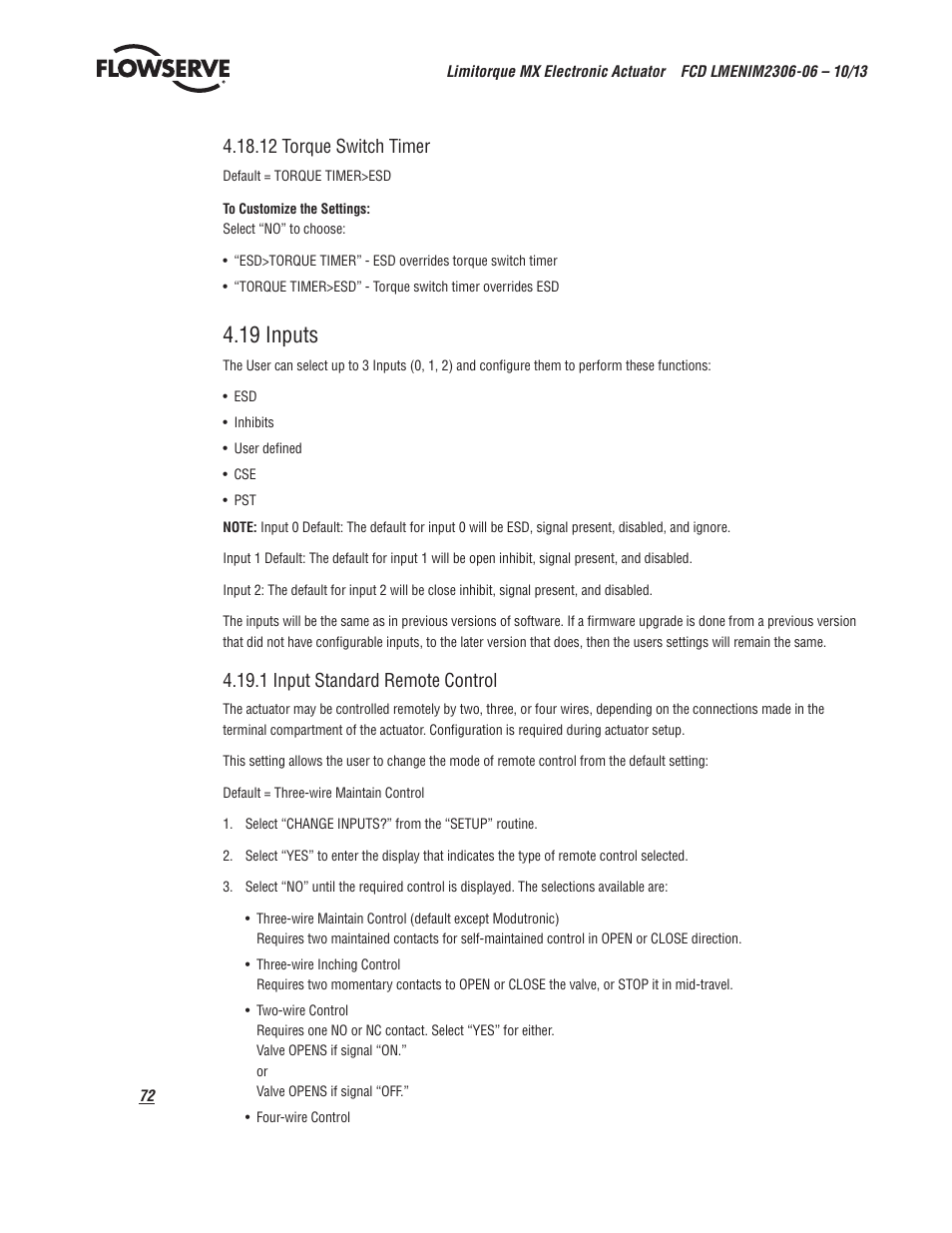 19 inputs | Flowserve MX Electronic Actuator User Manual | Page 72 / 104