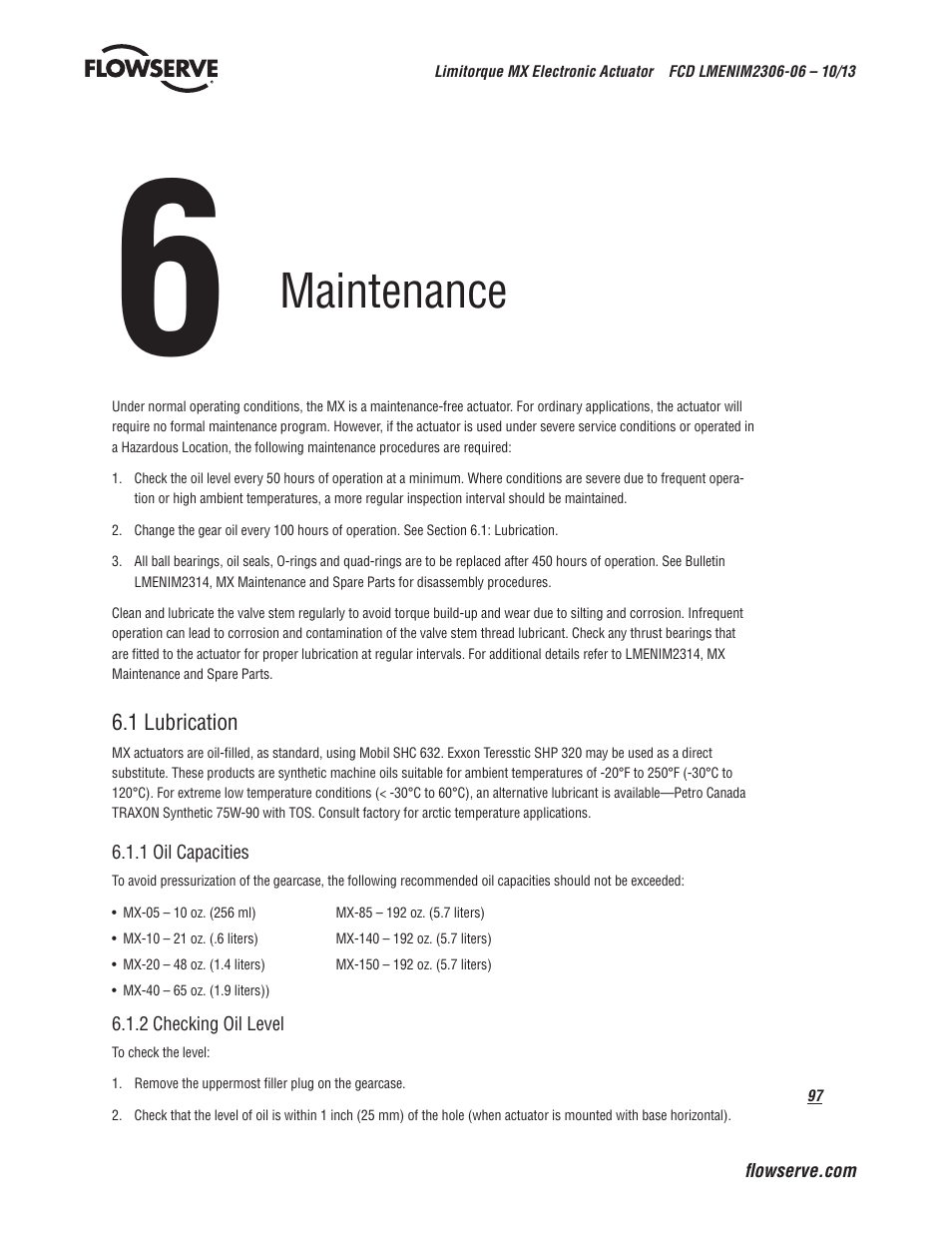 Maintenance | Flowserve MX Electronic Actuator User Manual | Page 97 / 104