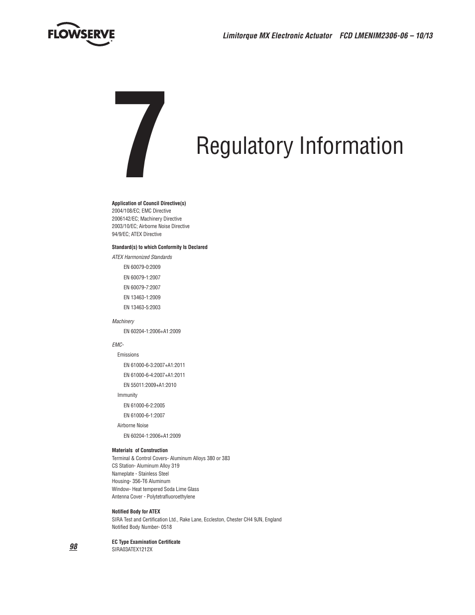 Regulatory information | Flowserve MX Electronic Actuator User Manual | Page 98 / 104