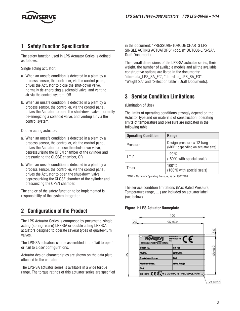 1 safety function specification, 2 configuration of the product, 3 service condition limitations | Flowserve LPS Series Heavy-Duty Actuators User Manual | Page 3 / 6