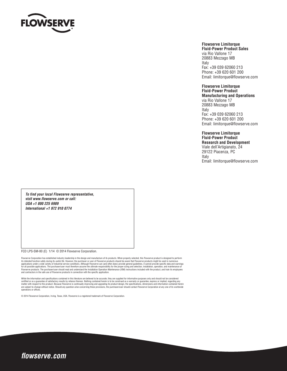 Flowserve LPS Series Heavy-Duty Actuators User Manual | Page 6 / 6