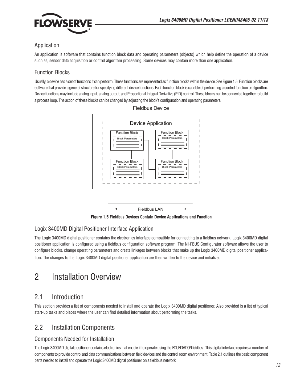 2installation overview, 1 introduction, 2 installation components | Flowserve 400MD Logix User Manual | Page 13 / 106