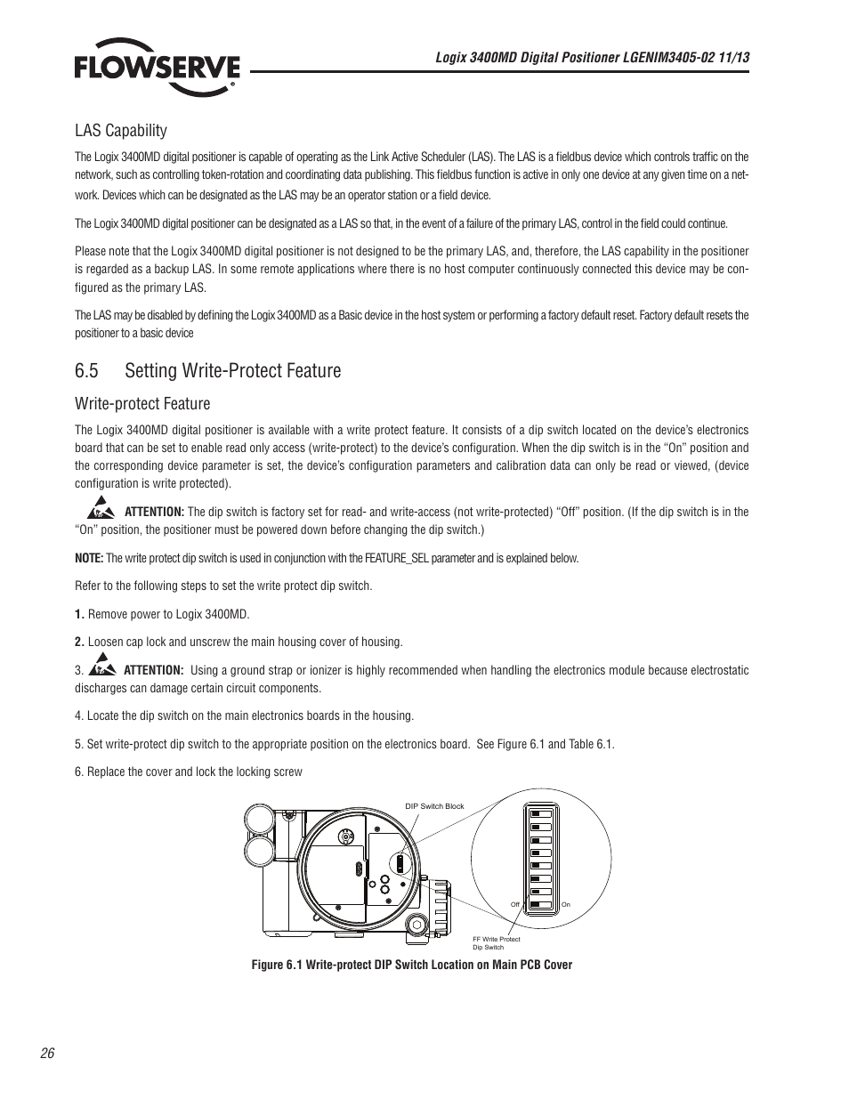 5 setting write-protect feature, Las capability, Write-protect feature | Flowserve 400MD Logix User Manual | Page 26 / 106