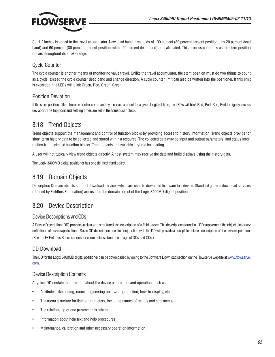 18 trend objects, 19 domain objects, 20 device description | Flowserve 400MD Logix User Manual | Page 65 / 106