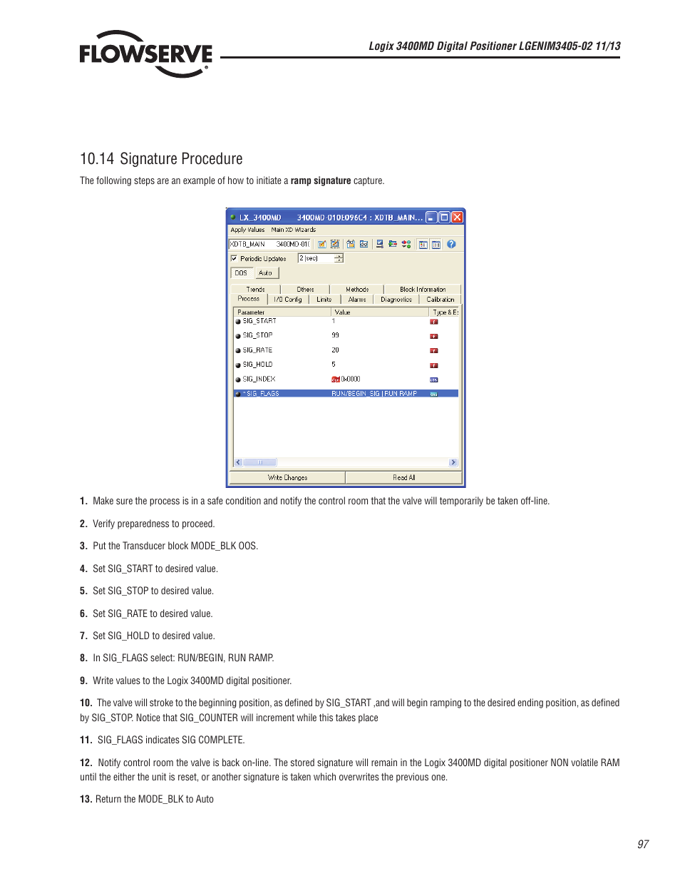 14 signature procedure | Flowserve 400MD Logix User Manual | Page 97 / 106