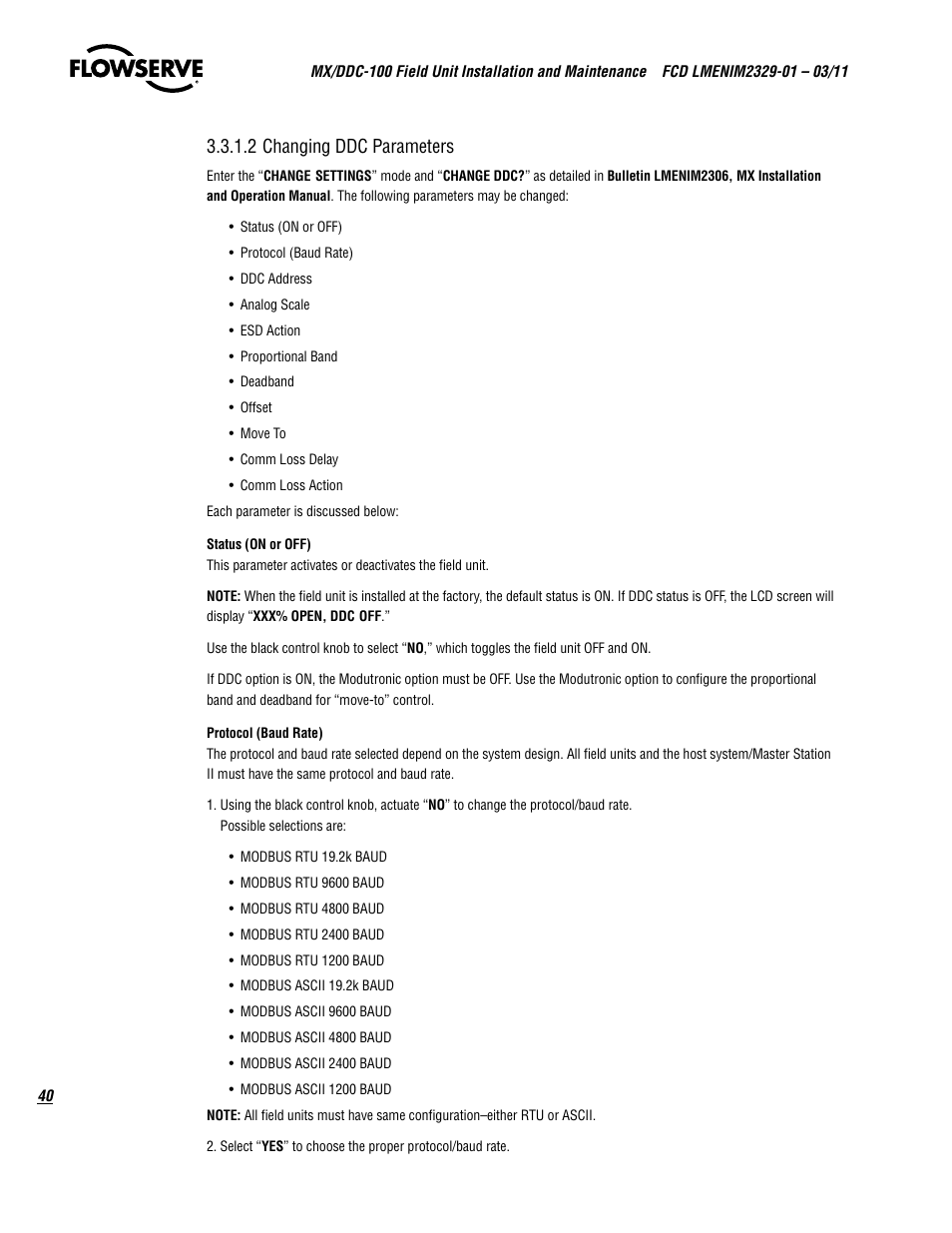 2 changing ddc parameters | Flowserve MX-100 Field Unit User Manual | Page 40 / 66