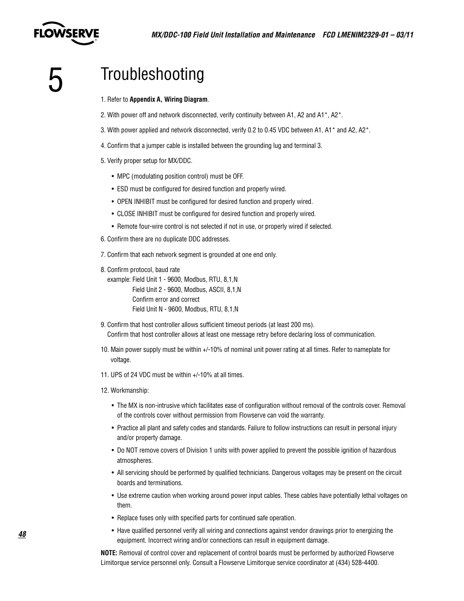 Troubleshooting | Flowserve MX-100 Field Unit User Manual | Page 48 / 66