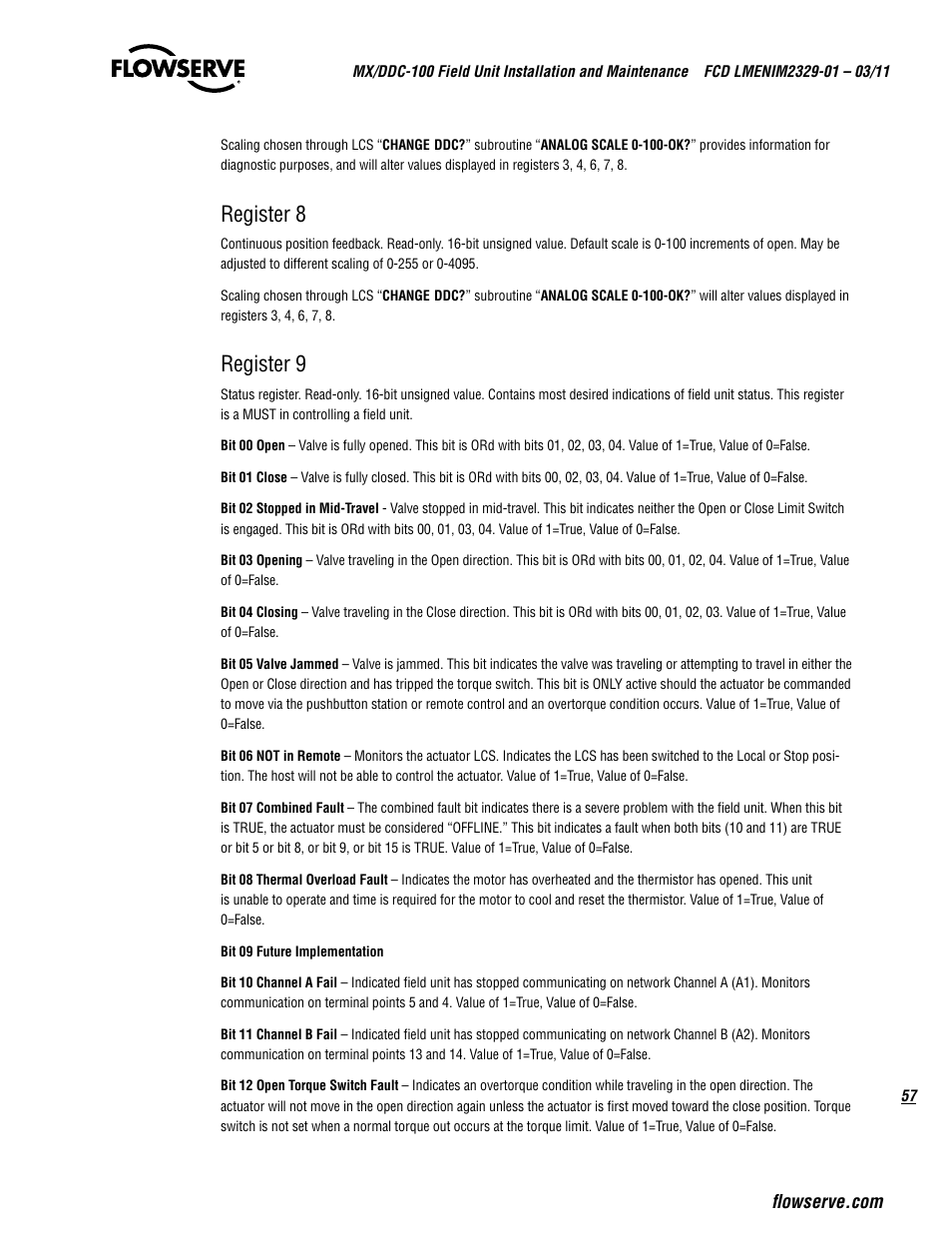 Register 8, Register 9 | Flowserve MX-100 Field Unit User Manual | Page 57 / 66