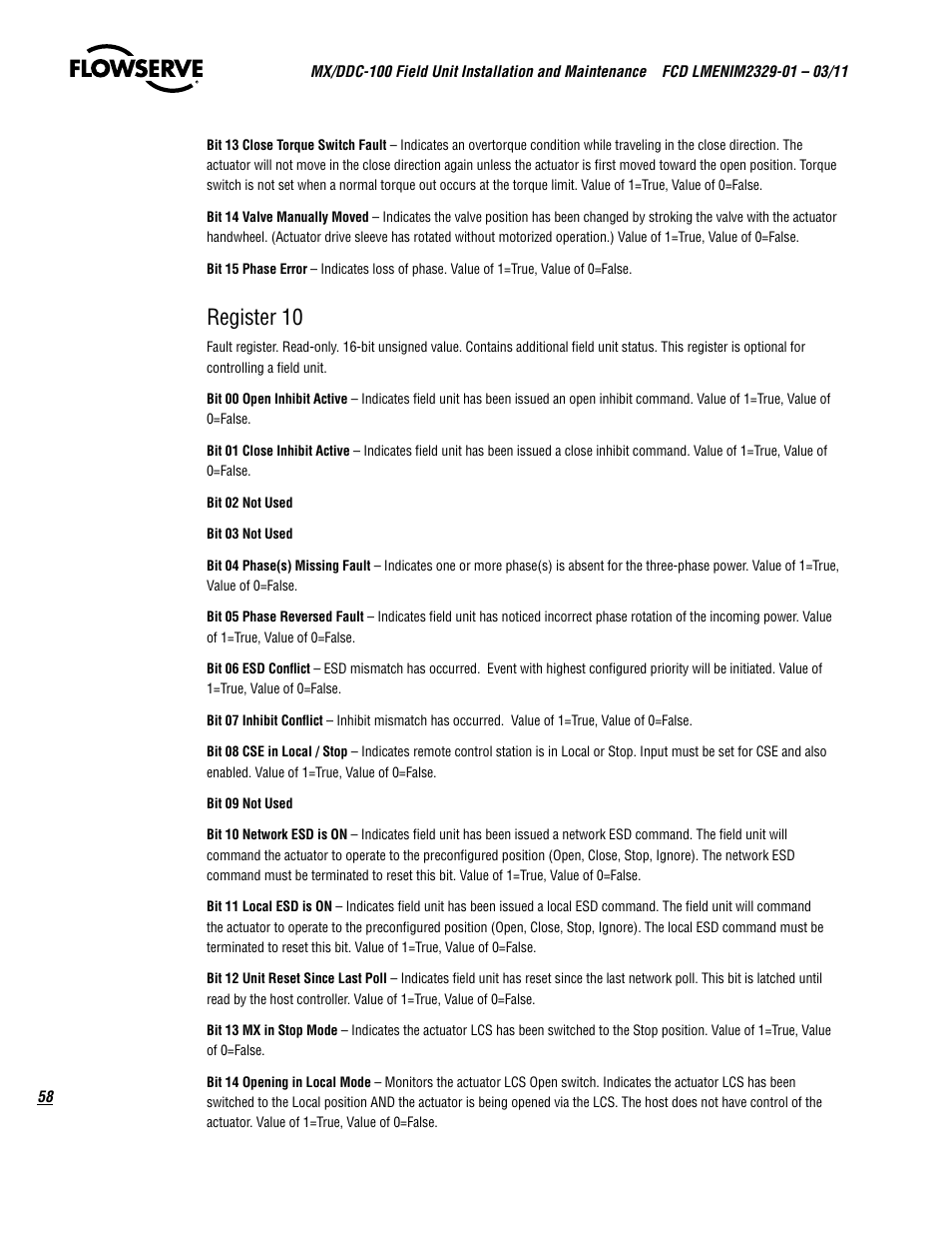 Register 10 | Flowserve MX-100 Field Unit User Manual | Page 58 / 66