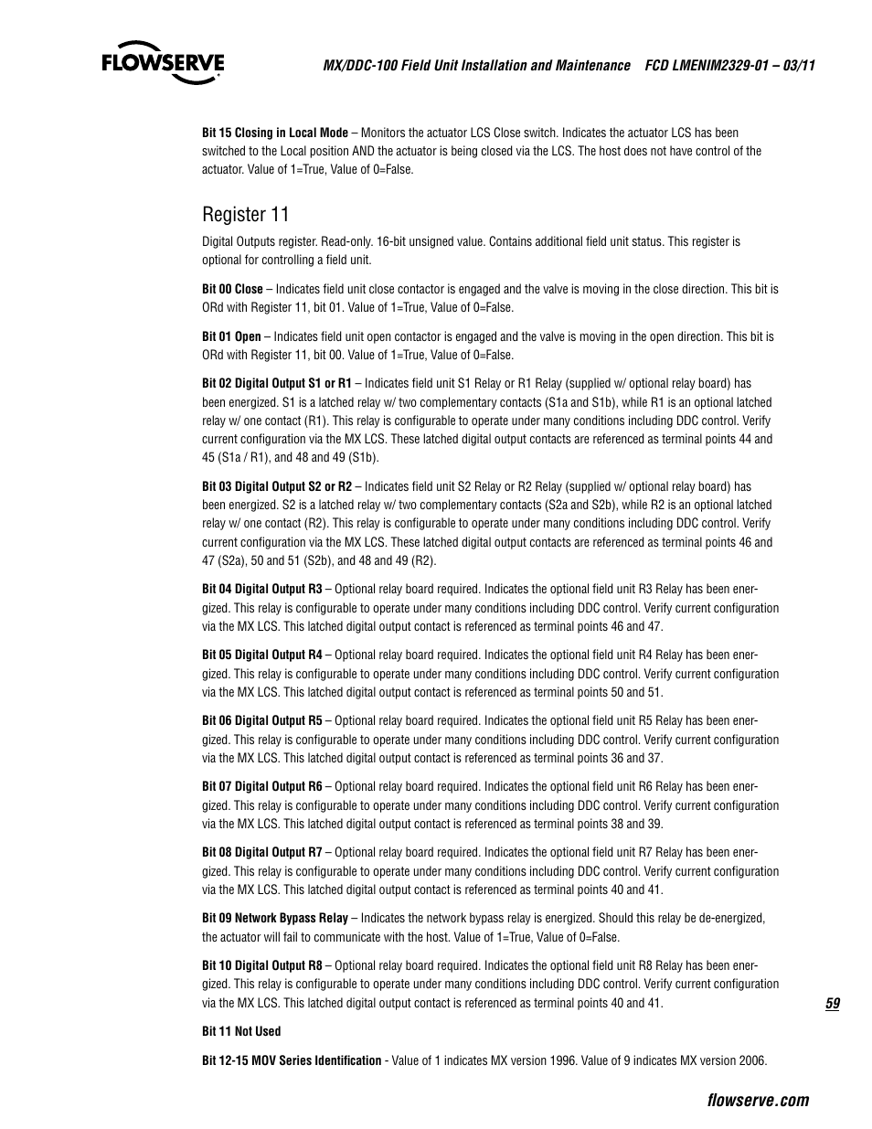 Register 11 | Flowserve MX-100 Field Unit User Manual | Page 59 / 66