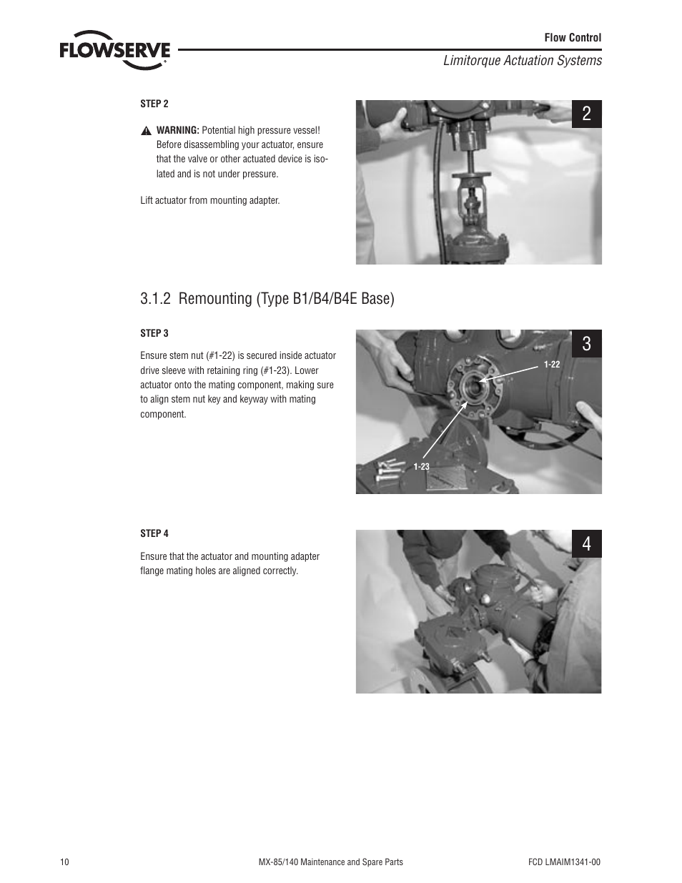2 remounting (type b1/b4/b4e base) | Flowserve MX-85 Actuator User Manual | Page 18 / 96