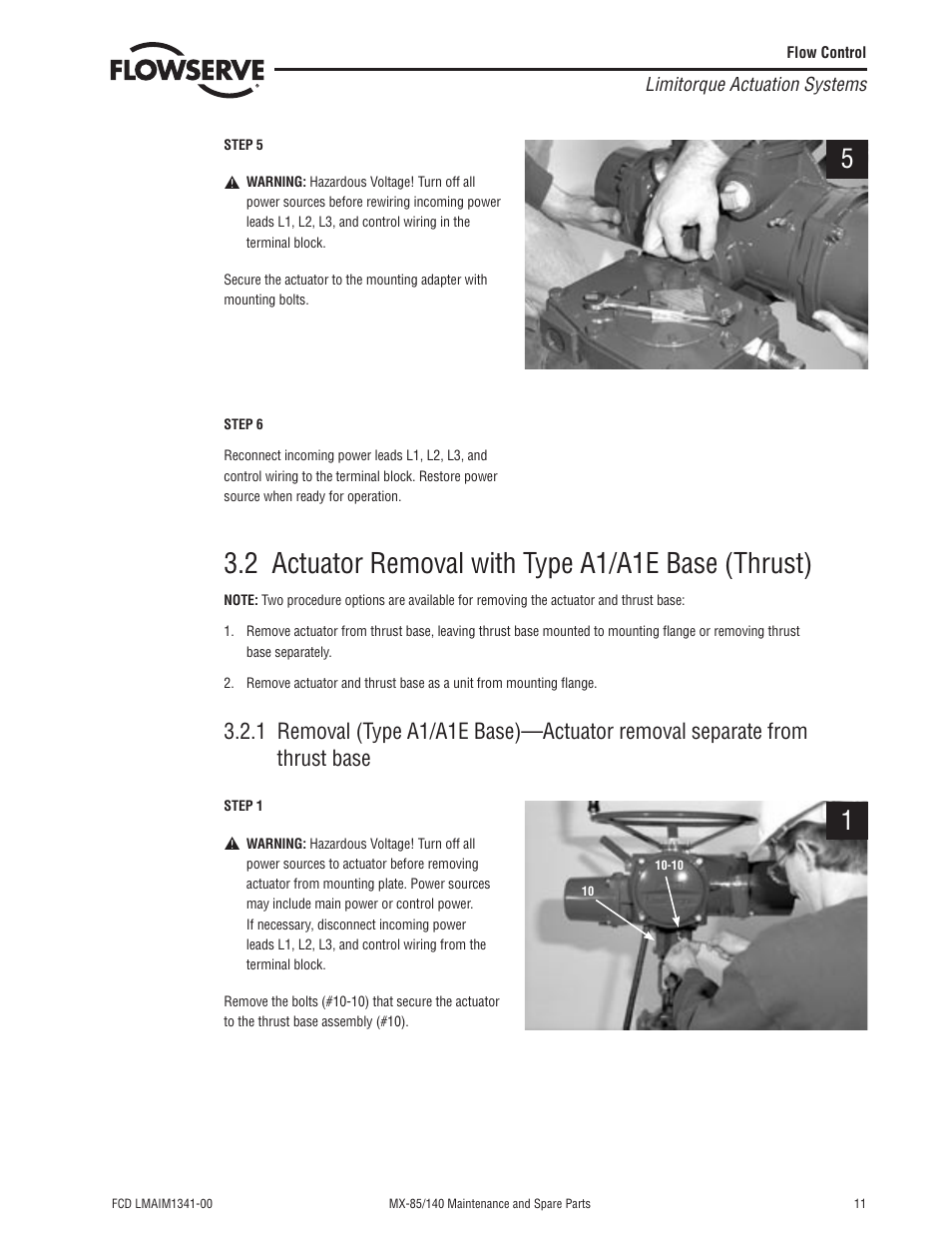 2 actuator removal with type a1/a1e base (thrust) | Flowserve MX-85 Actuator User Manual | Page 19 / 96