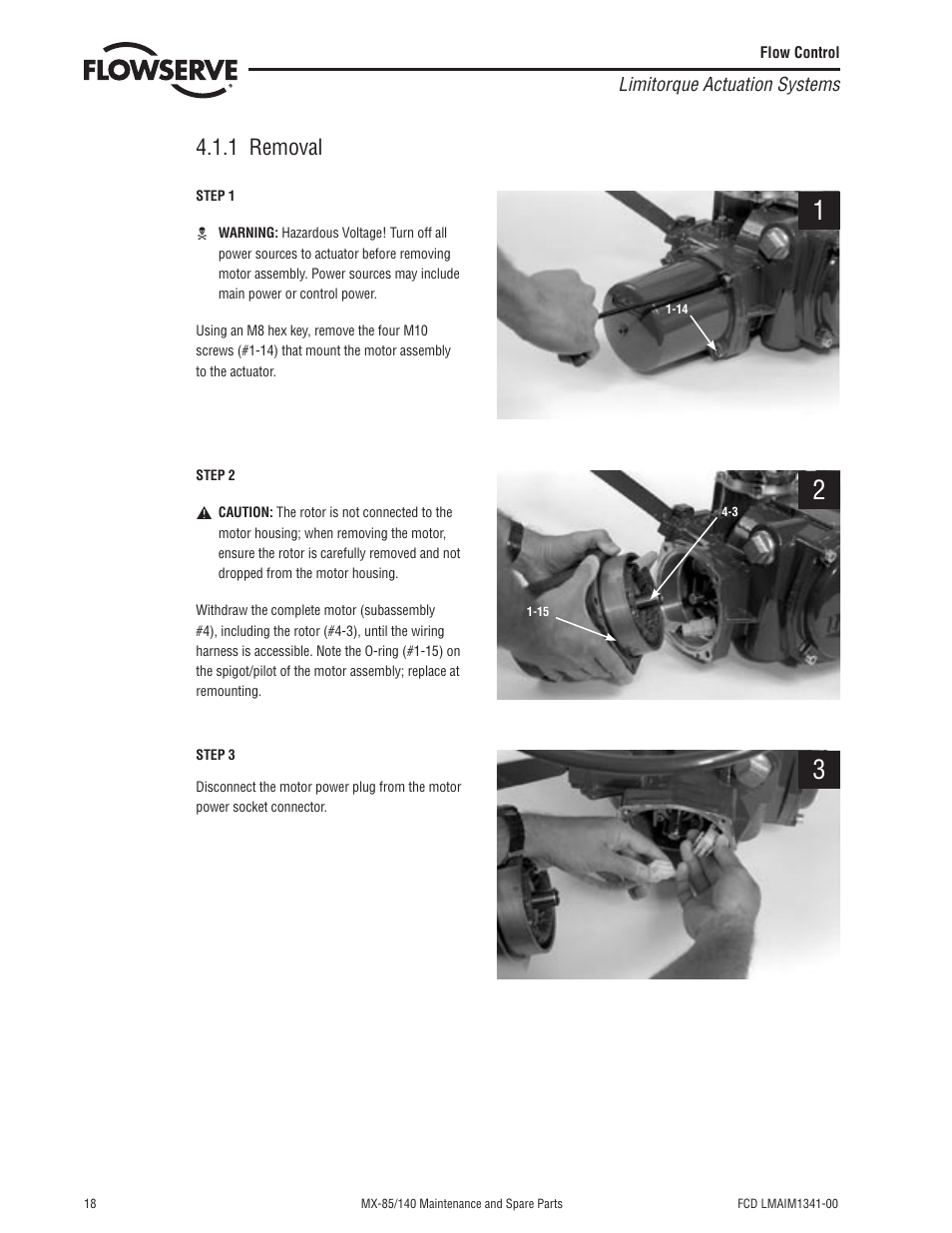 1 removal | Flowserve MX-85 Actuator User Manual | Page 26 / 96
