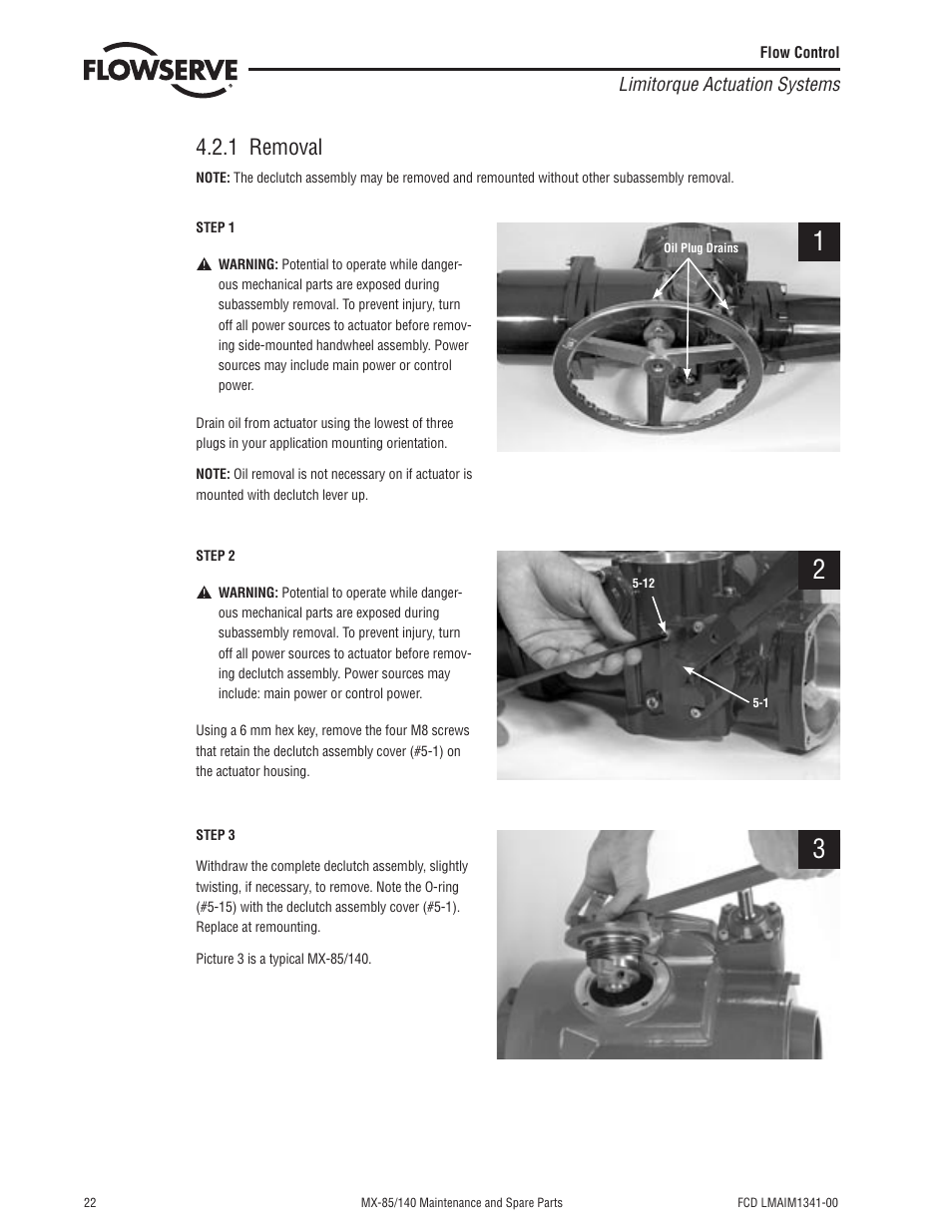 1 removal | Flowserve MX-85 Actuator User Manual | Page 30 / 96