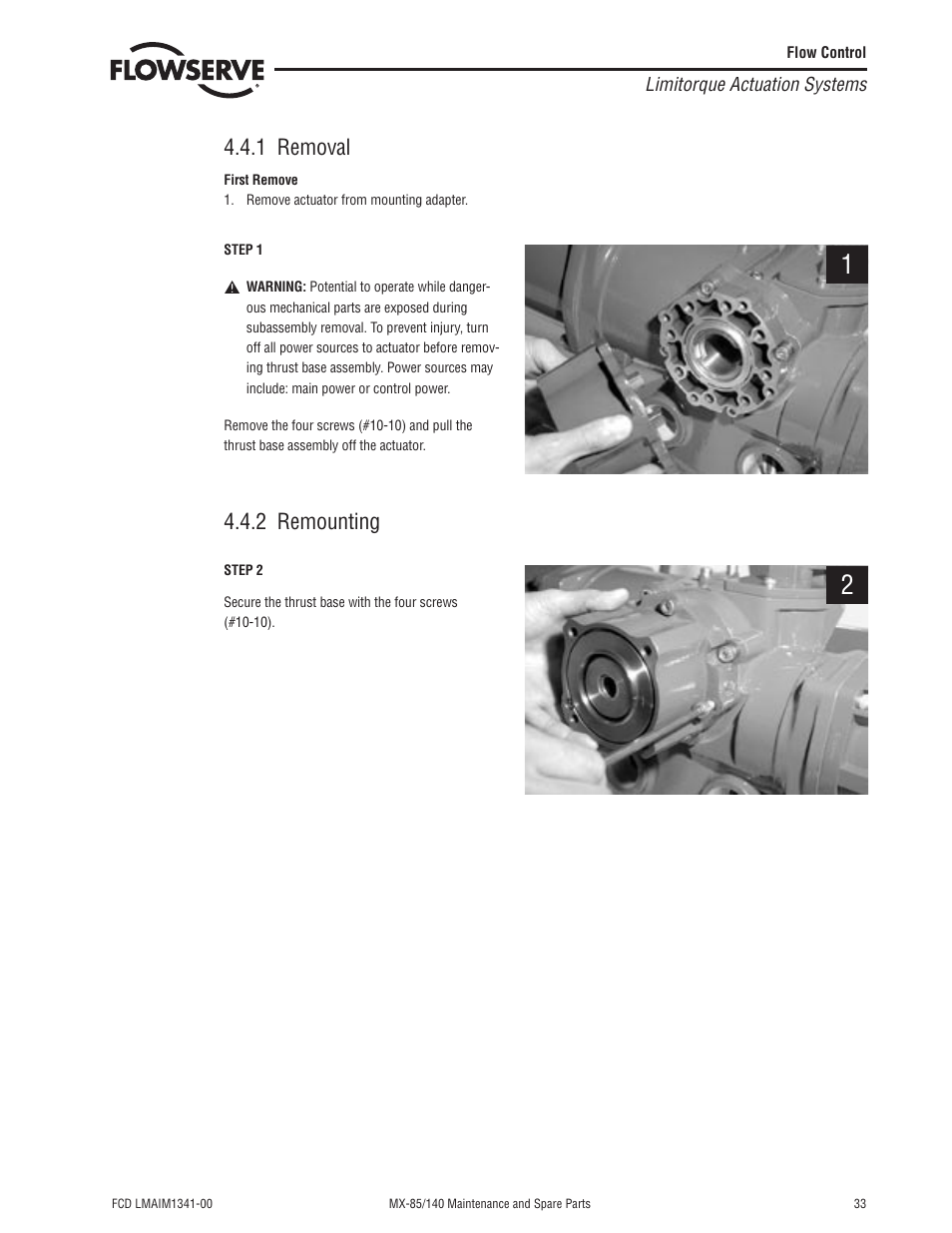 1 removal, 2 remounting | Flowserve MX-85 Actuator User Manual | Page 41 / 96