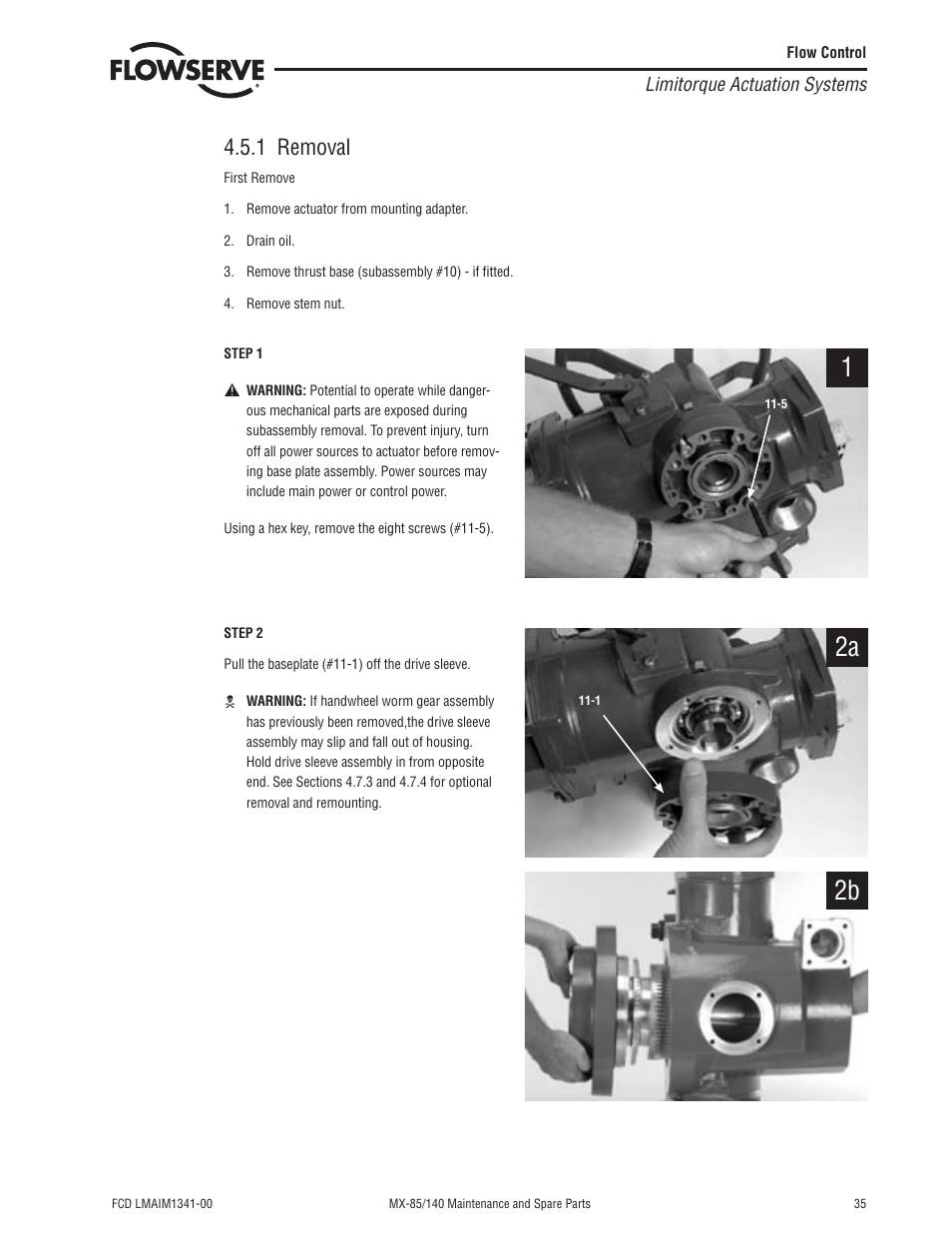 1 removal | Flowserve MX-85 Actuator User Manual | Page 43 / 96