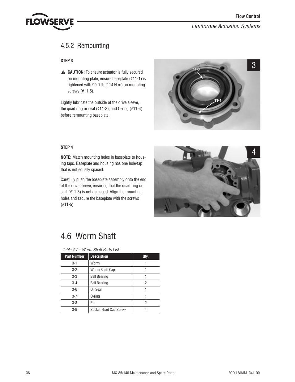 6 worm shaft, 2 remounting, Limitorque actuation systems | Flowserve MX-85 Actuator User Manual | Page 44 / 96